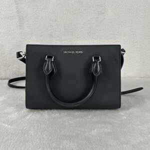 Michael Kors Sheila Satchel Crossbody Black Vegan Faux Leather Small